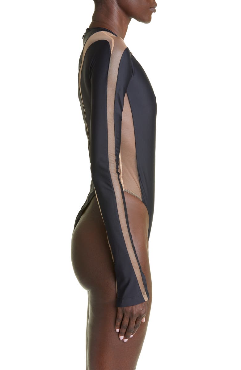 MUGLER Illusion Long Sleeve Bodysuit, Alternate, color,