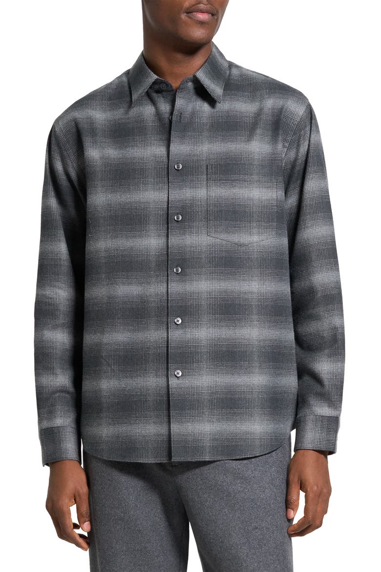 Weekend Gradient Check Brushed Cotton Button-Up Overshirt, Main, color, CHARCOAL MELANGE MULTI - WX6