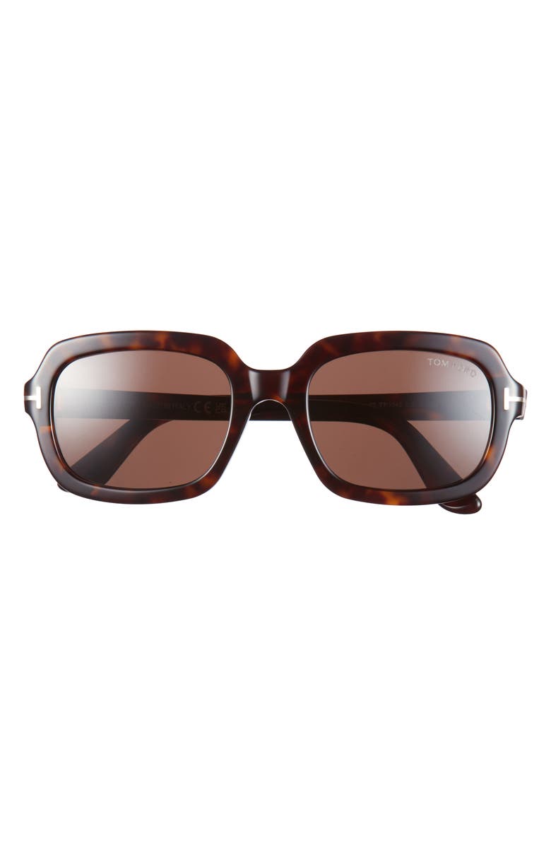 TOM FORD Lana 53mm Rectangular Sunglasses, Main, color, Shiny Dark Havana / Brown Lens