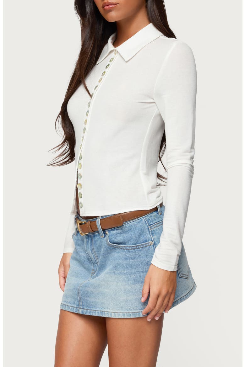 Pennie Knit Button-Up Shirt, Alternate, color, CREAM