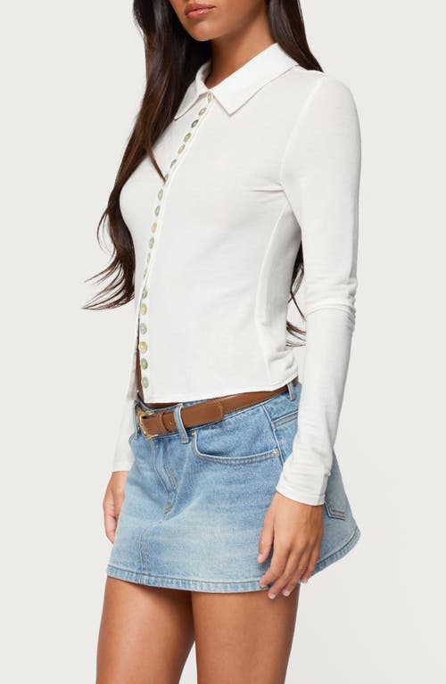 Edikted Pennie Knit Button-up Shirt In White