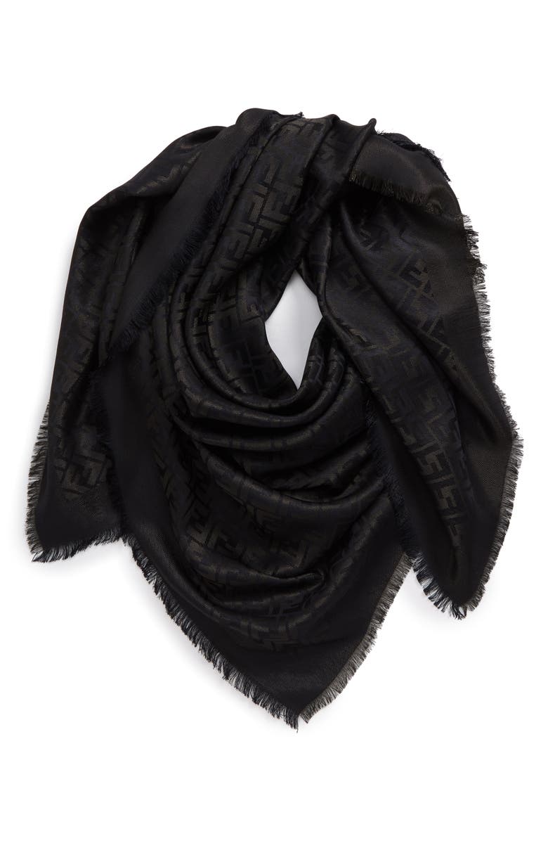 Fendi FF Logo Jacquard Silk Blend Scarf, Alternate, color,