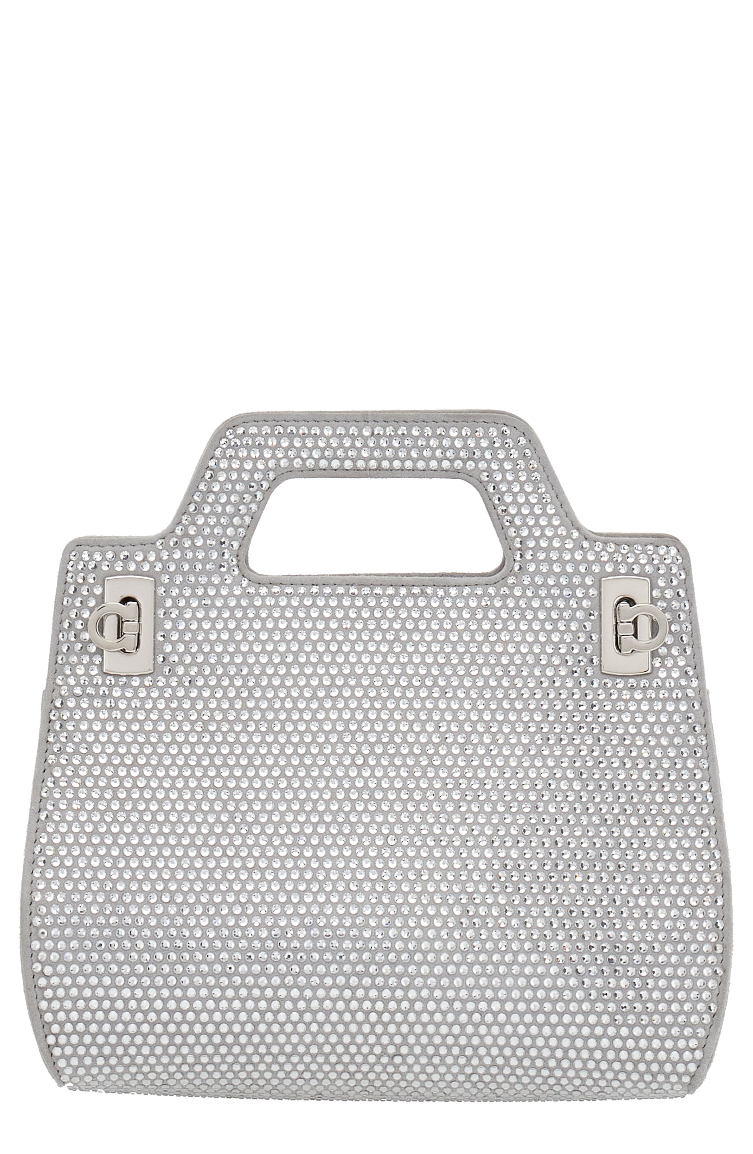 FERRAGAMO Wanda Mini Strass Crystal Top-Handle Bag, Main, color, 