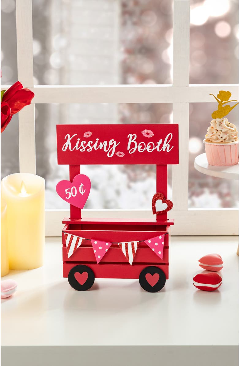 Glitzhome 10"H Valentine
s Wooden KISSING BOOTH Table Decor, Alternate, color, Red