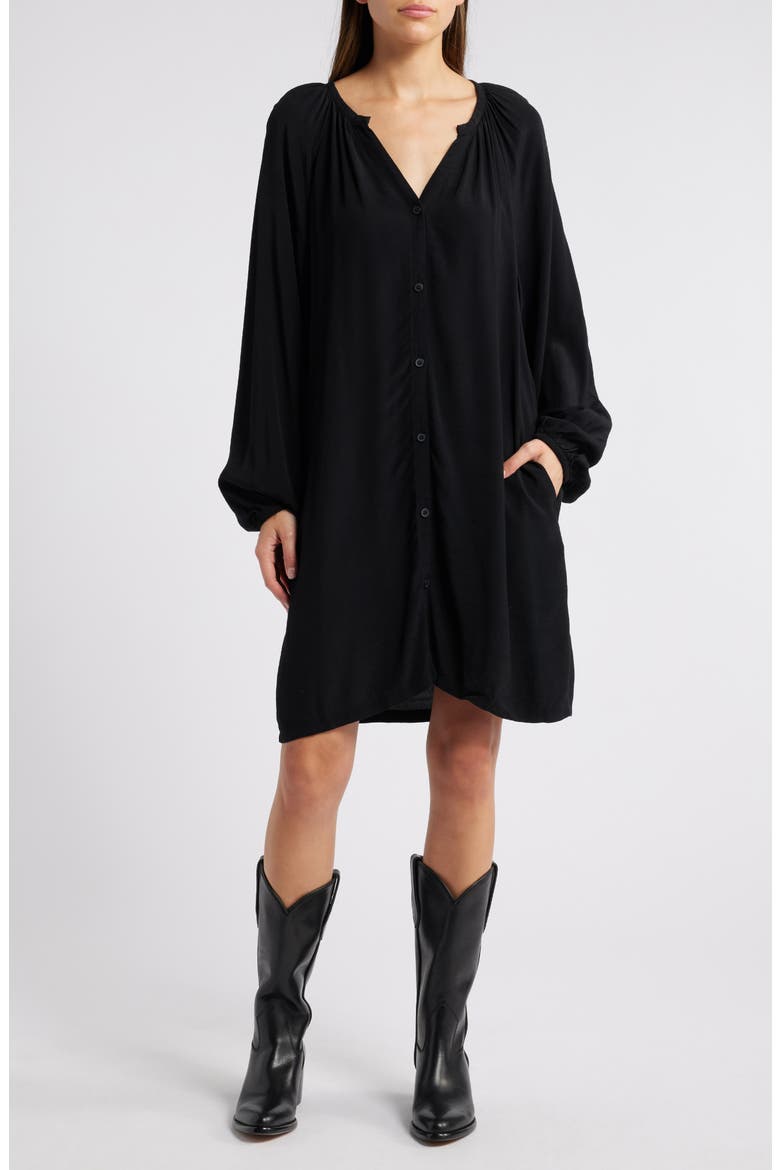 Flowy Button Front Minidress, Main, color, BLACK