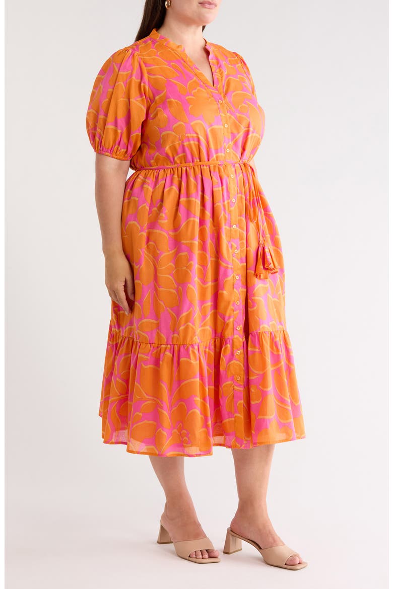 Bracha Floral Print Puff Sleeve Dress, Alternate, color, ORANGE FUCHSIA