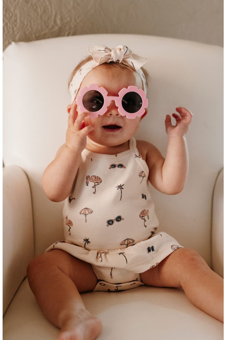 Flamingo Print Organic Cotton Skirted Bodysuit, Alternate, color, FLAMINGO