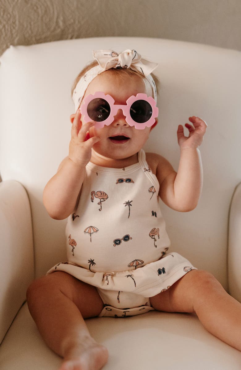 L'ovedbaby Flamingo Print Organic Cotton Skirted Bodysuit, Alternate, color, Flamingo