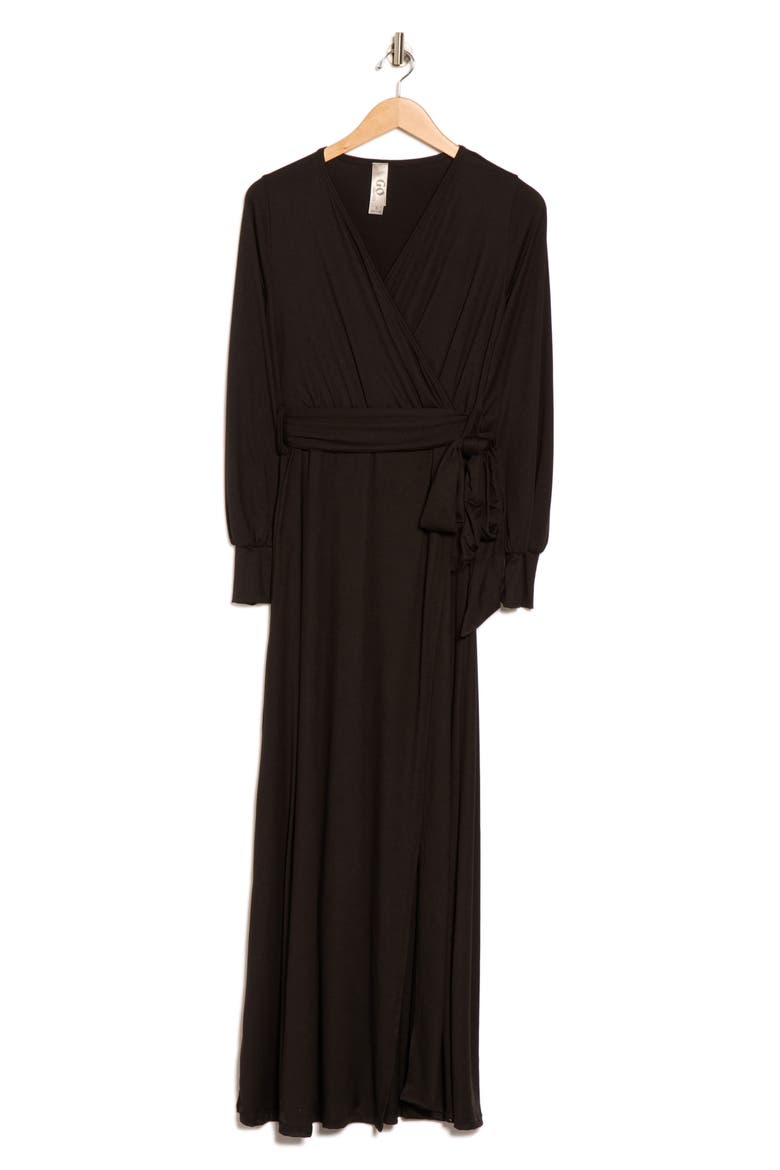 Long Sleeve Wrap Maxi Dress, Alternate, color, BLACK