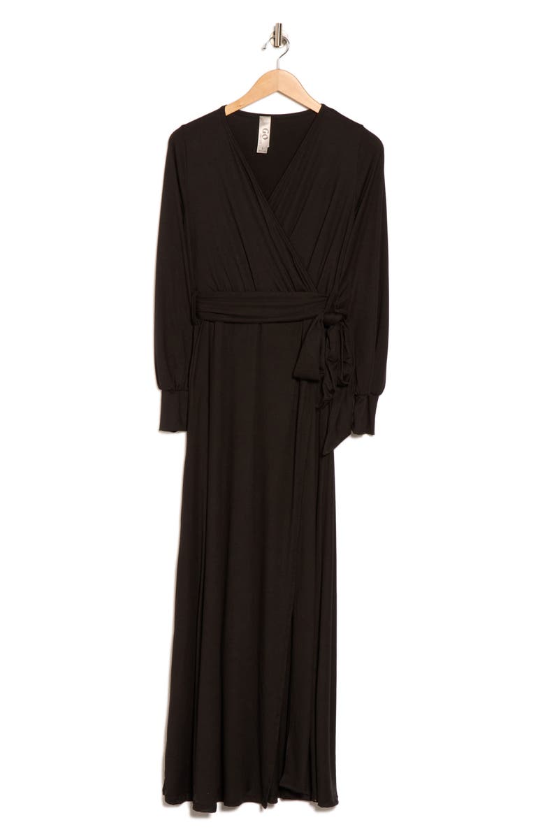 GO COUTURE Long Sleeve Wrap Maxi Dress, Alternate, color, Black