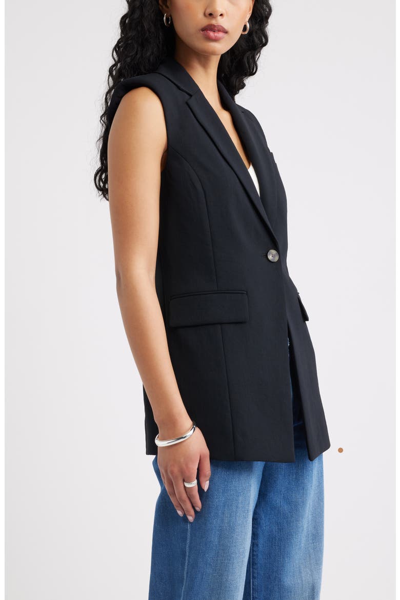 The Curator Belt Detail Longline Vest, Alternate, color, BLACK