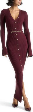 Manière De Voir Assia Long Sleeve Knitted Midaxi Dress With Belt