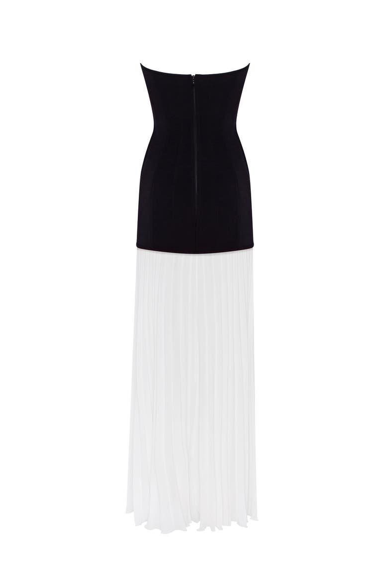 Strapless Formal Occasion Maxi Dress with Pleated Skirt in Black & White, Alternate, color, Black&White