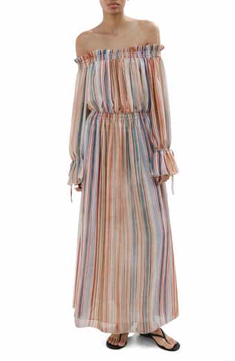 Stripe Long Sleeve Off the Shoulder Maxi Dress