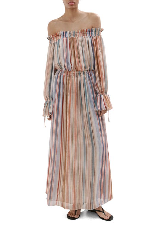 MANGO Stripe Long Sleeve Off the Shoulder Maxi Dress in Ecru at Nordstrom, Size 6