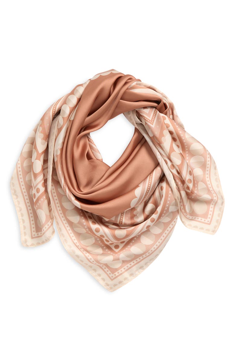 Treasure & Bond Square Satin Scarf, Alternate, color, Rust Crescent Border