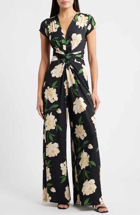 Floral Twist Front Wide Leg Jumpsuit