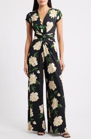 Vince Camuto Floral Twist Front Wide Leg Jumpsuit
