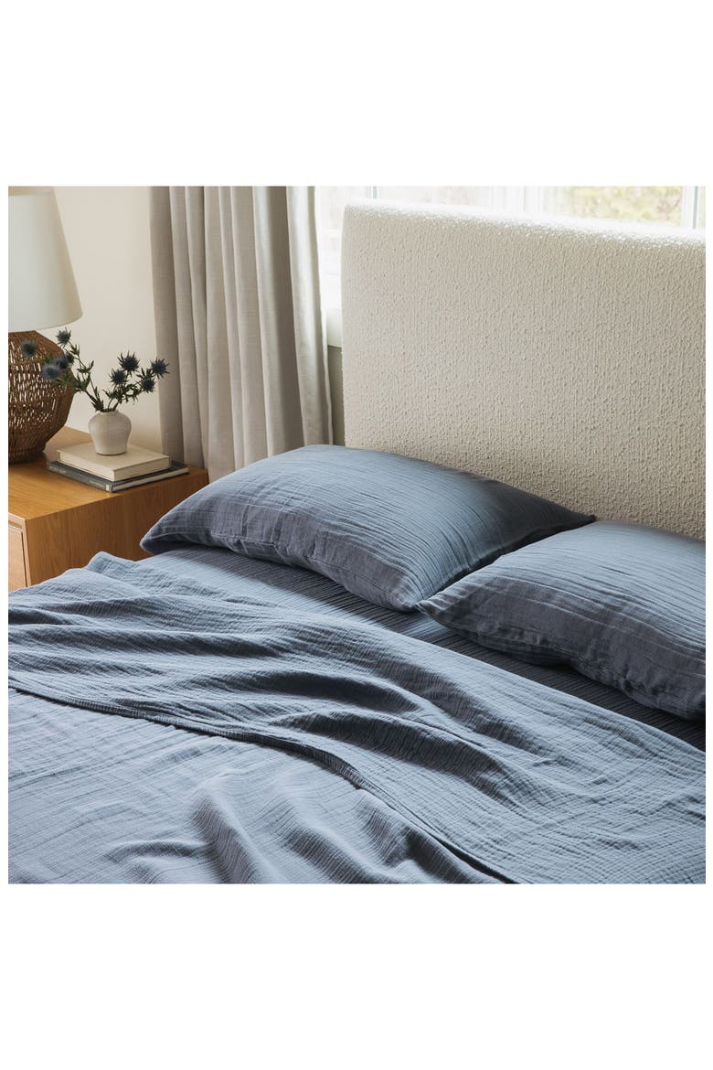 Oasis Crinkled Cotton Gauze 4-Piece Sheet Set, Alternate, color, MIDNIGHT TIDE