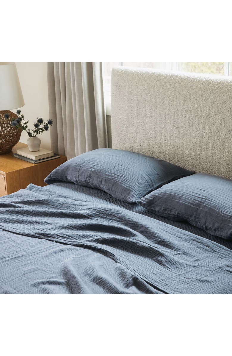 Crane Air Oasis Crinkled Cotton Gauze 4-Piece Sheet Set, Alternate, color, Midnight Tide