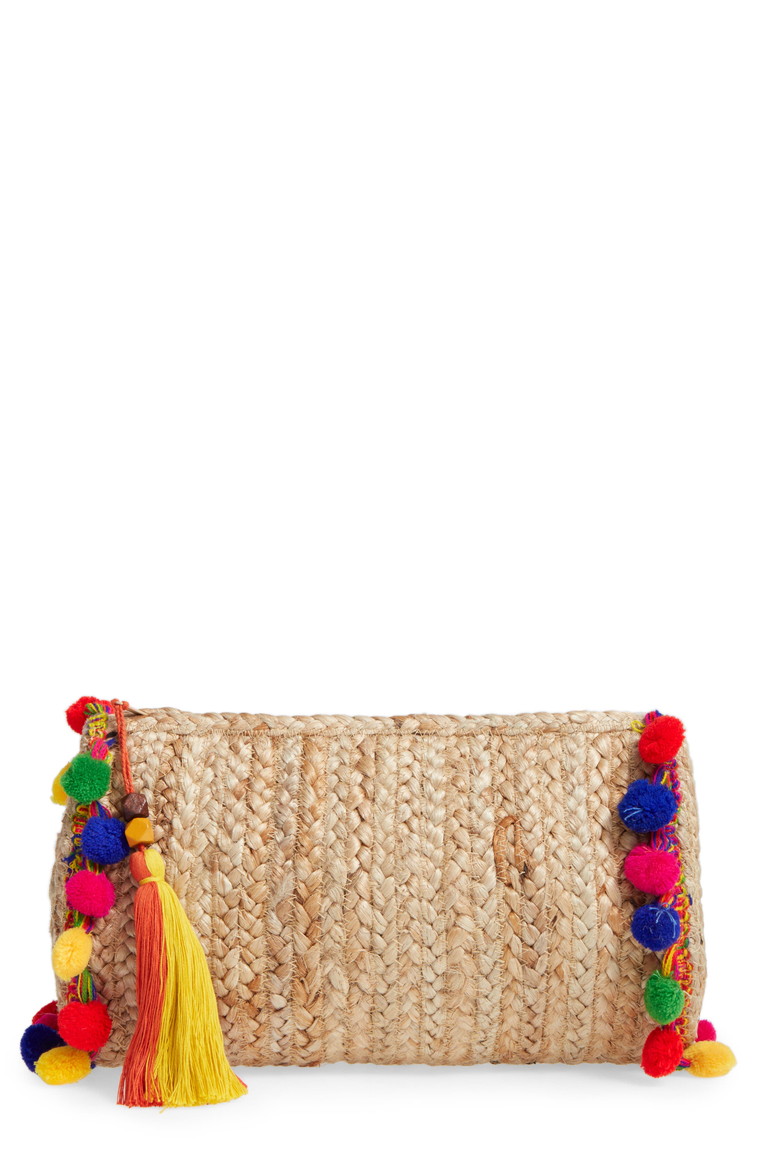 Shiraleah Santana Pompom Clutch, Main, color, 