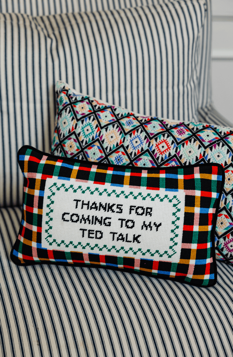 Furbish Studio Ted Talk Needlepoint Pillow, Alternate, color, Ted Talk