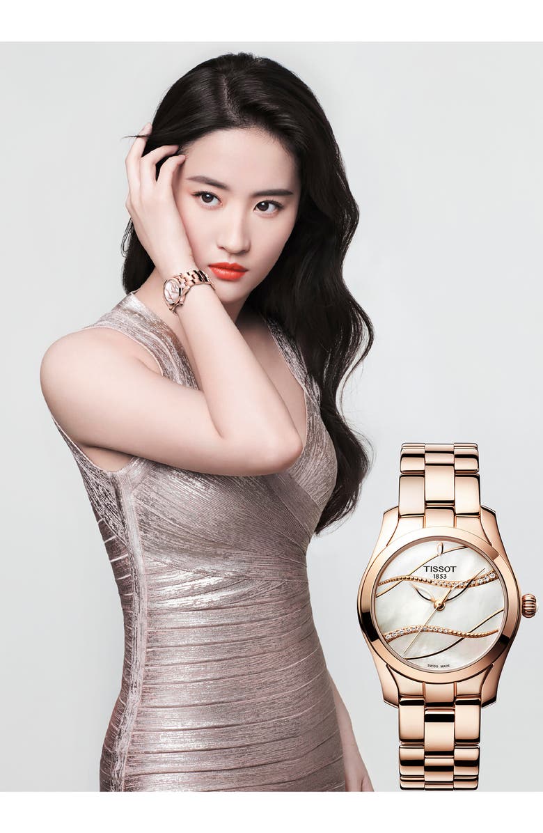 Tissot T-Wave Bracelet Watch, 30mm, Alternate, color, Rose Gold/Mop/Rose Gold