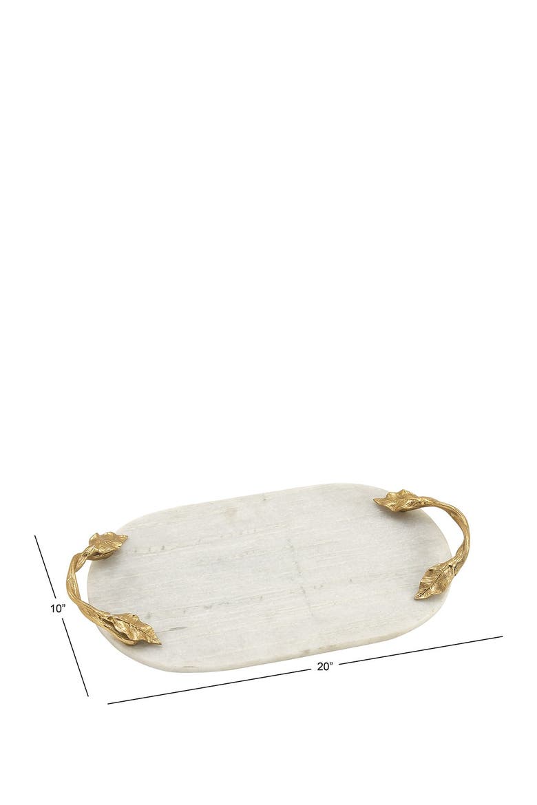 White Marble Glam Tray with Goldtone Twisted Leaf Handles, Alternate, color, WHITE