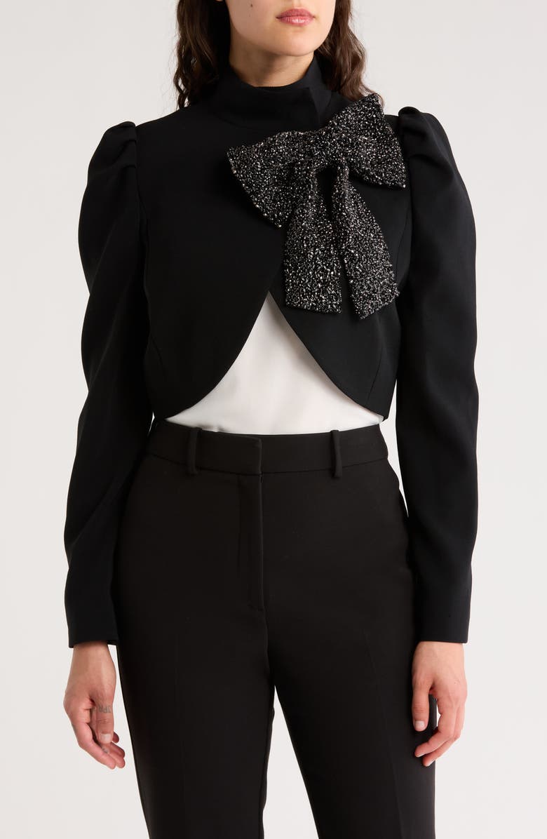 Alice + Olivia Addison Embellished Bow Collar Crop Jacket, Main, color,