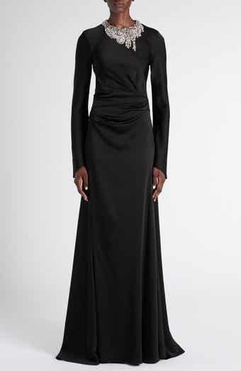 Twisted Crystal Embellished Long Sleeve Gown