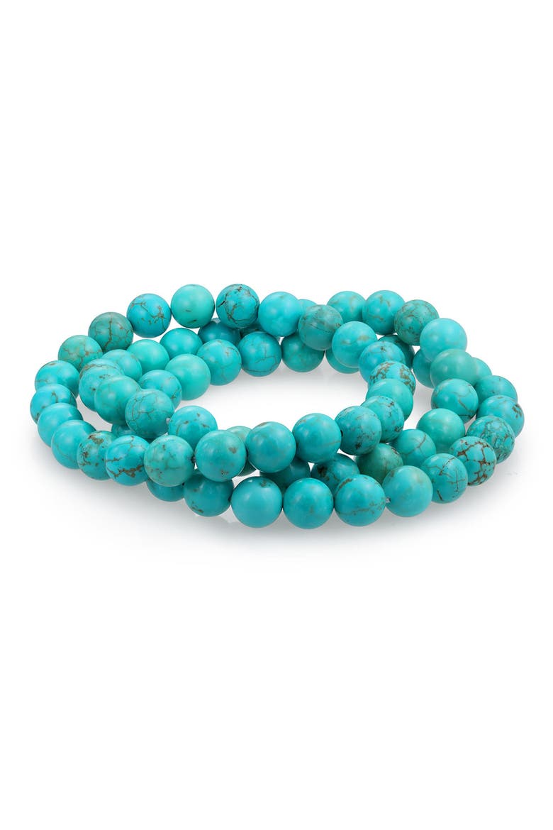Set of 3 Turquoise Bead Multi Strand Stretch Bracelet, Alternate, color, AQUA TURQUOISE