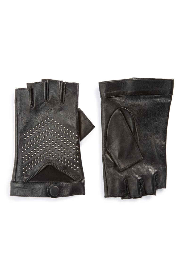 Swinley Fingerless Lambskin Leather Gloves, Main, color, BLACK