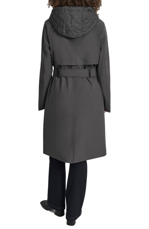 Dkny Softshell Hooded Trench Coat In Gray