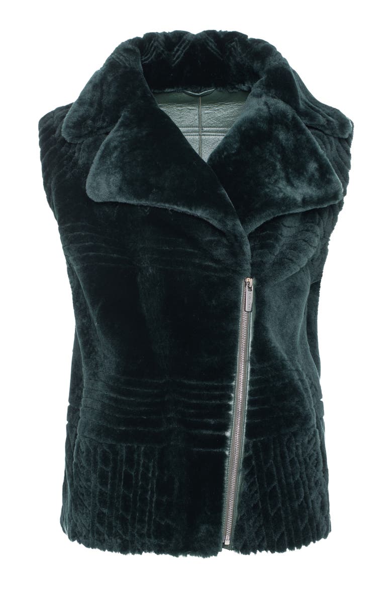 Genuine Shearling Zip Vest With Grooved Pattern, Alternate, color, EMERALD