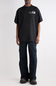 Balenciaga Oversize Silver Tape Logo Embroidered T-Shirt