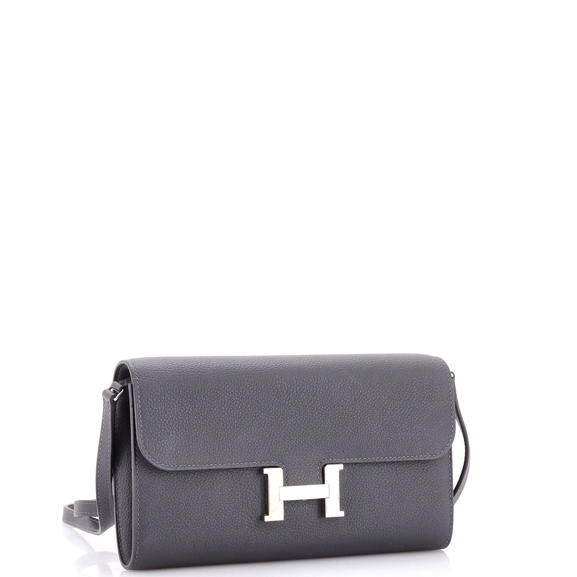 Pre-Owned Hermes Constance To Go Wallet Evercolor, Alternate, color, Gris Misty