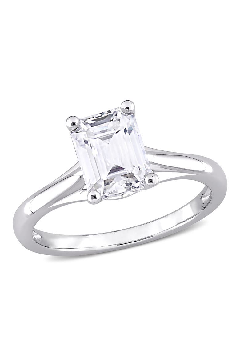Moissanite Emerald Solitaire Ring 10k, Main, color, 10k White Gold
