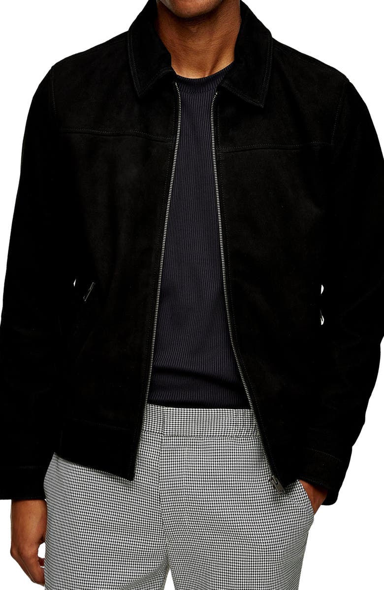 Topman Suede Harrington Jacket, Main, color, 