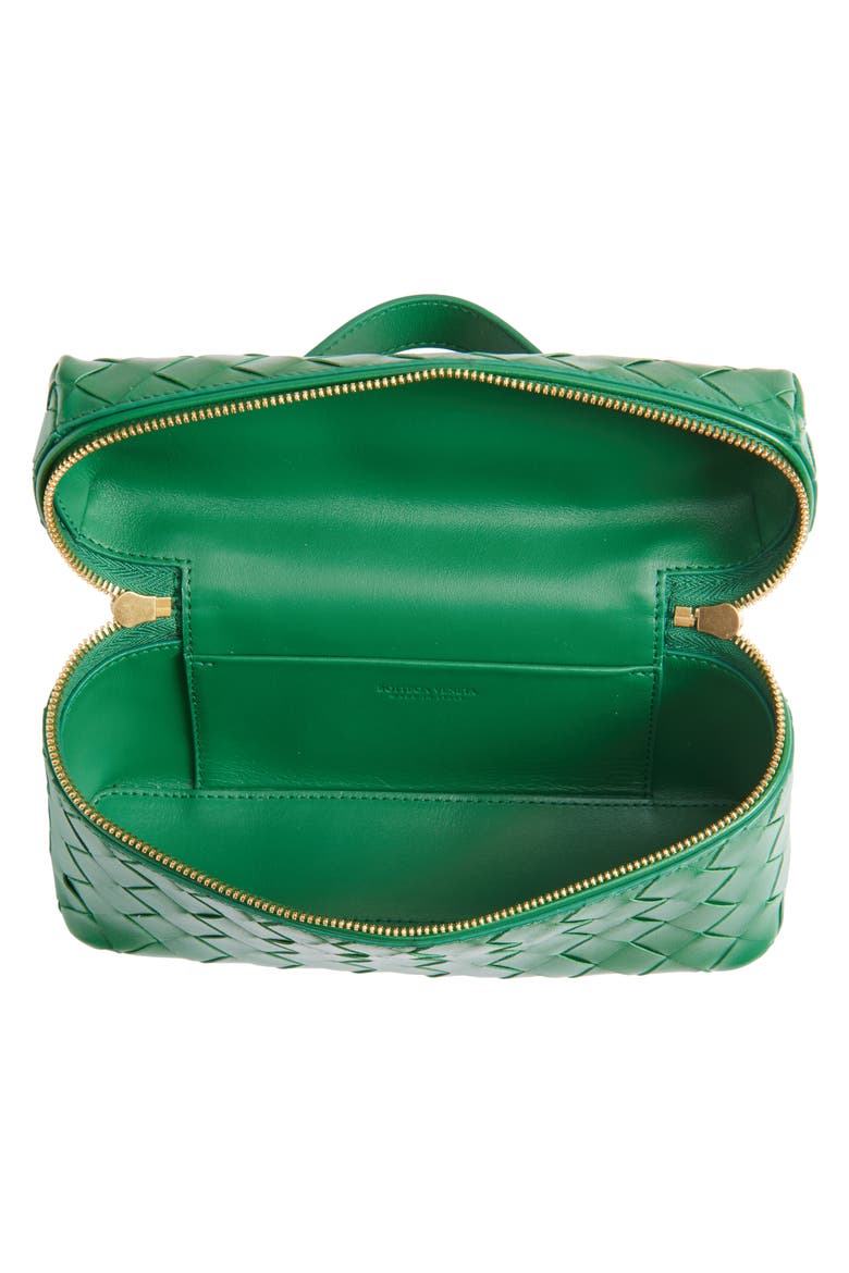 Intrecciato Leather Convertible Vanity Case, Alternate, color, 3197 JUNGLE-GOLD