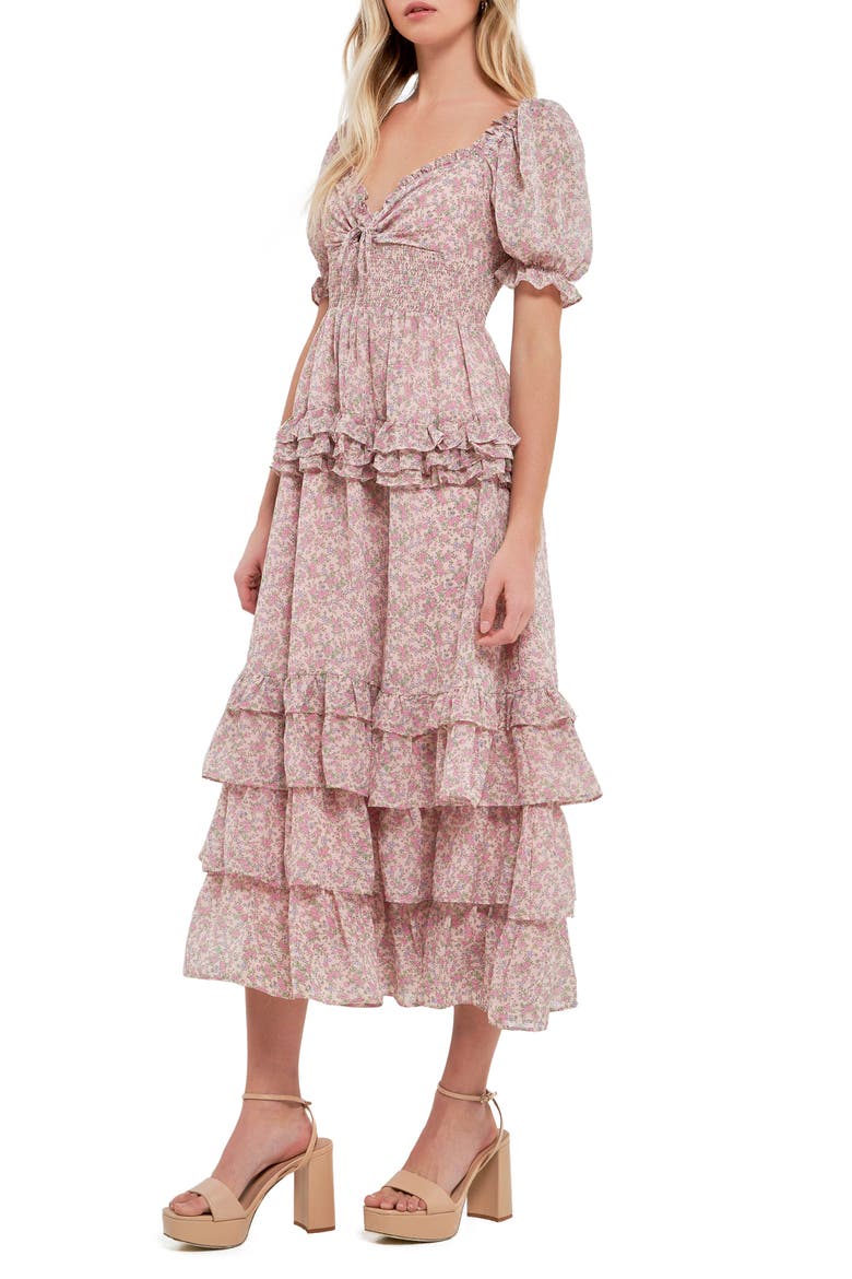 Ruffle Smocked Tiered Maxi Dress, Alternate, color, PINK
