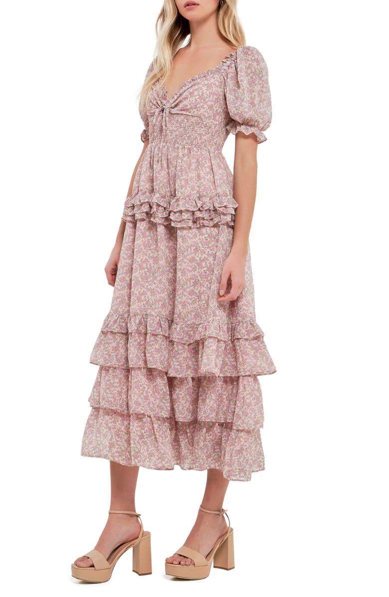 Free the Roses Ruffle Smocked Tiered Maxi Dress, Alternate, color, 