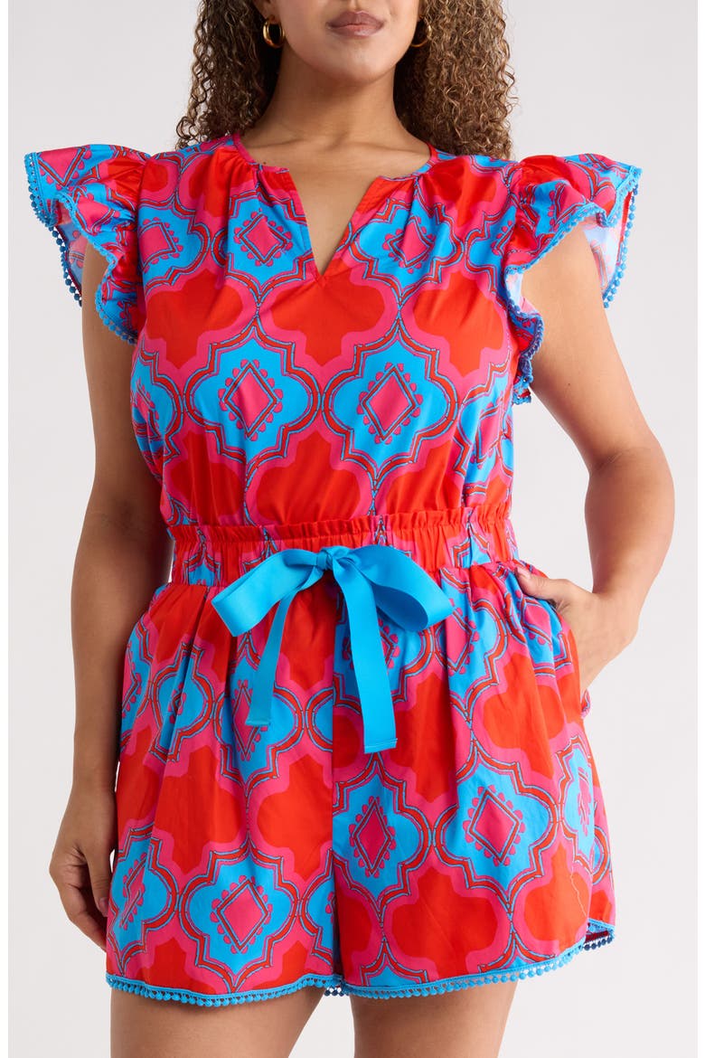 Devant Carya Ruffle Cotton Top, Main, color, RED BLUE
