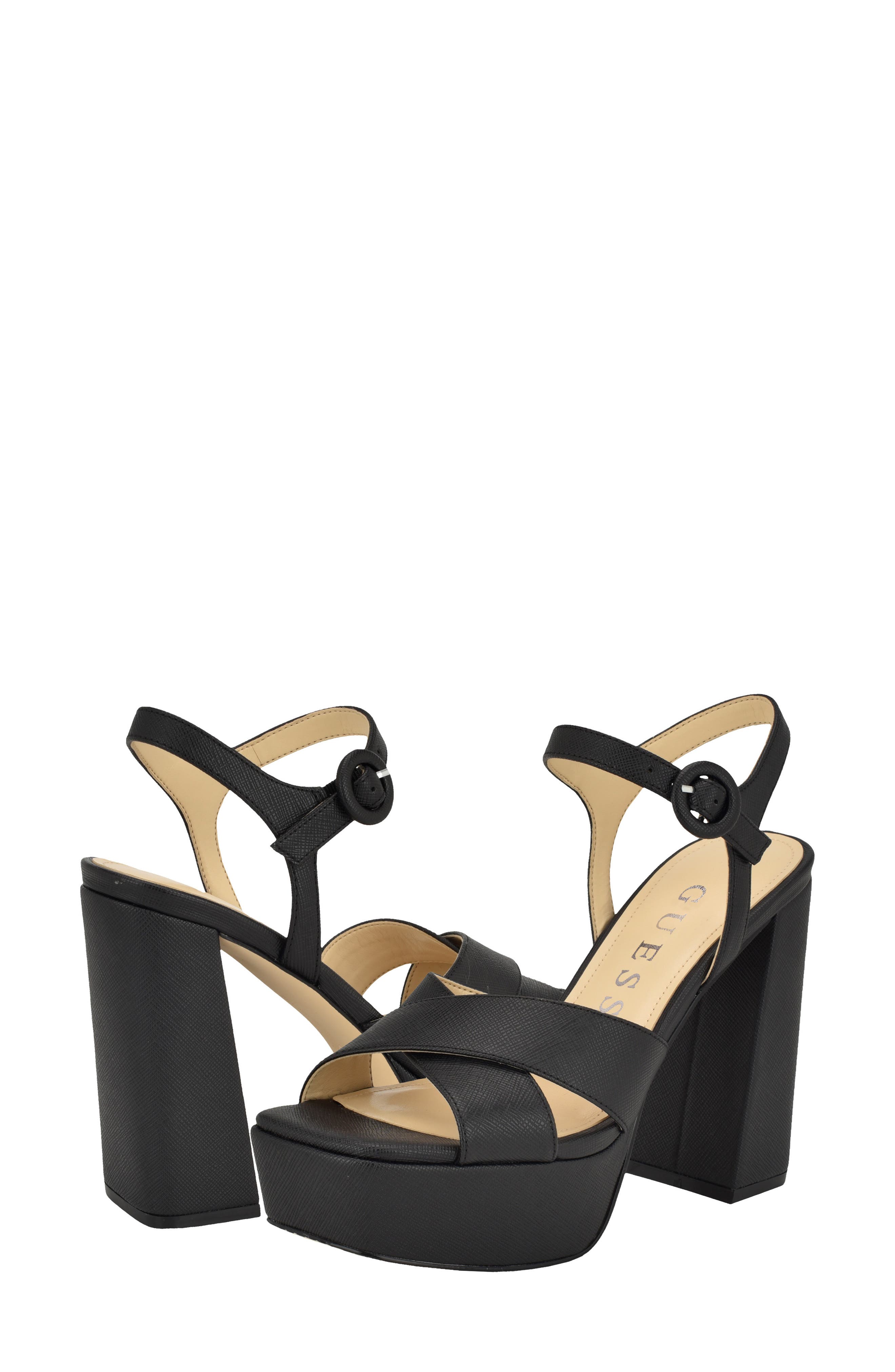GUESS Vallenn Ankle Strap Platform Sandal, Alternate, color, Black 002