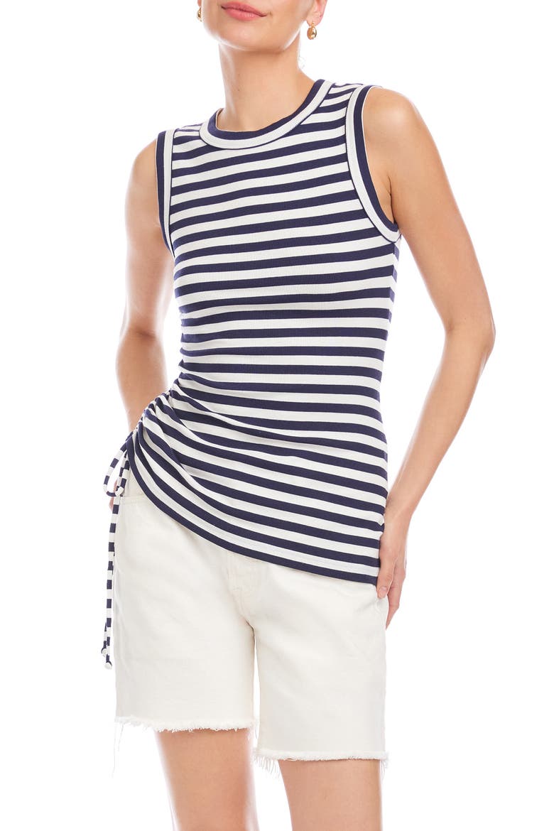 Tia Stripe Ruched Rib Tank, Main, color, NAVY W/ WHITE