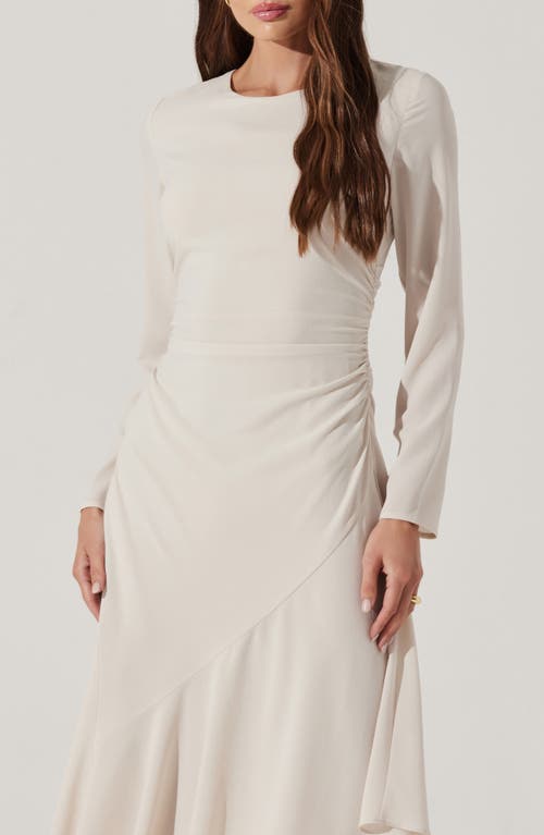 Astr The Label Long Sleeve Asymmetric Hem Midi Dress In Ecru