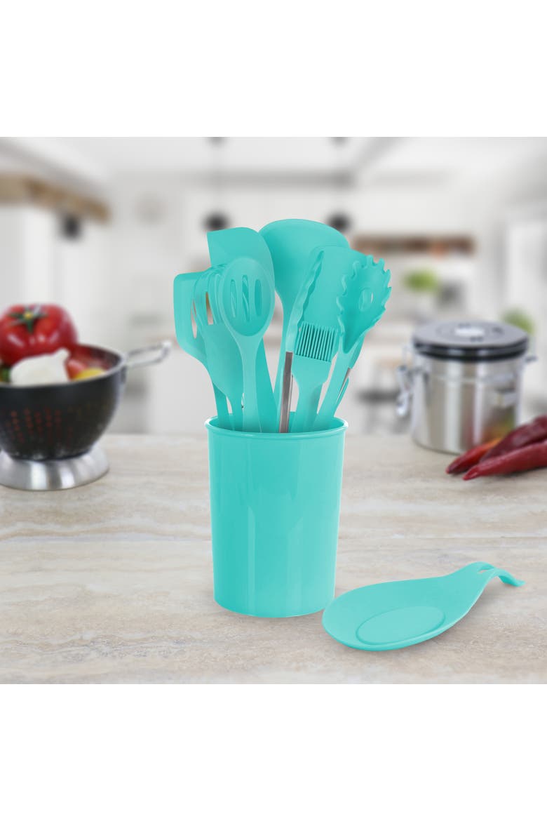 Silicone Cooking Utensils, Set of 12, Alternate, color, Light Teal