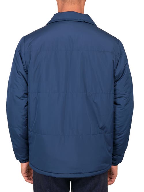 Construct Solid Puffer Jacket In Navy