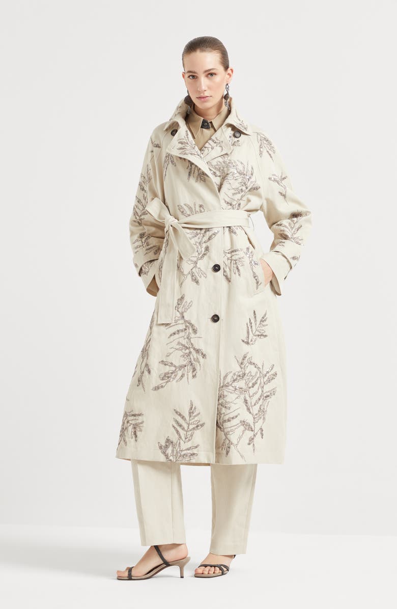 Brunello Cucinelli Flora Embroidery trench coat, Alternate, color, 