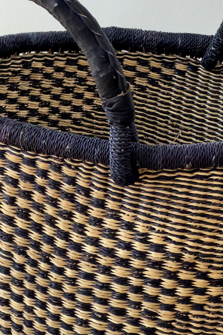 Handwoven Natural Bolga Basket, Alternate, color, Black Checkerboard