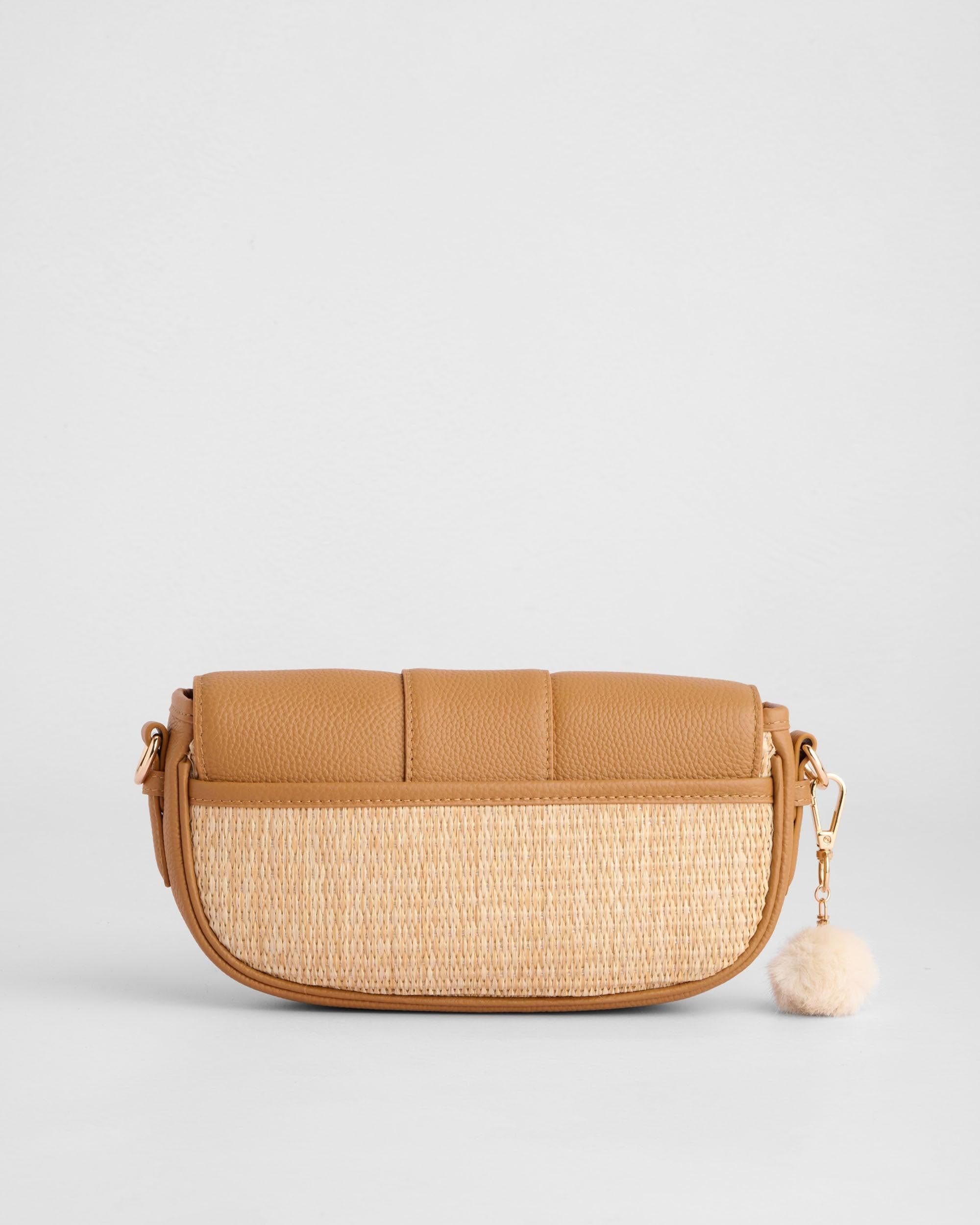 Pom Pom London Wilmington Mini Raffia Crossbody Bag, Alternate, color, Maple Raffia & Leather